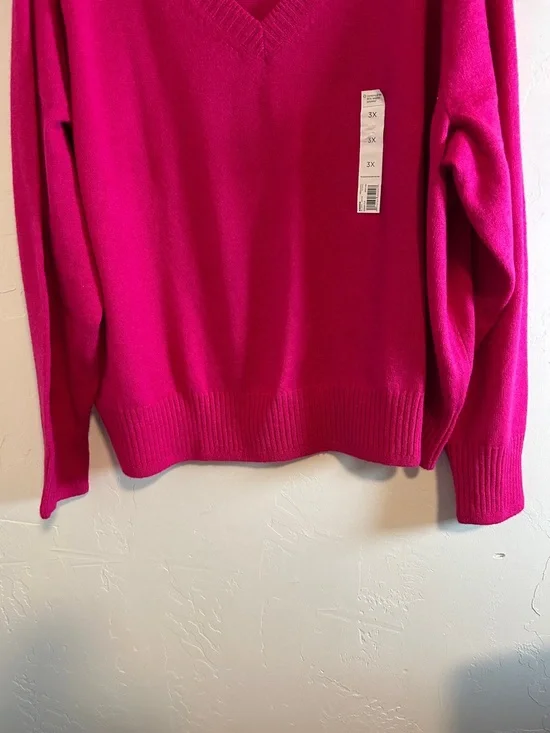 Sonoma Goods For Life 3x Lightweight V-Neck Bright Pink Soft Knit Sweater - Picture 6 of 12